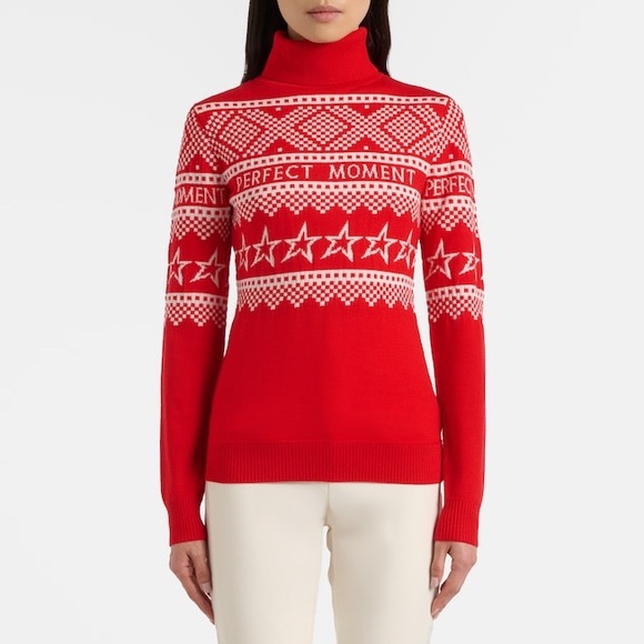 Perfect Moment Holiday Roll Neck Ski Sweater in Red and White - Picture 2 of 8
